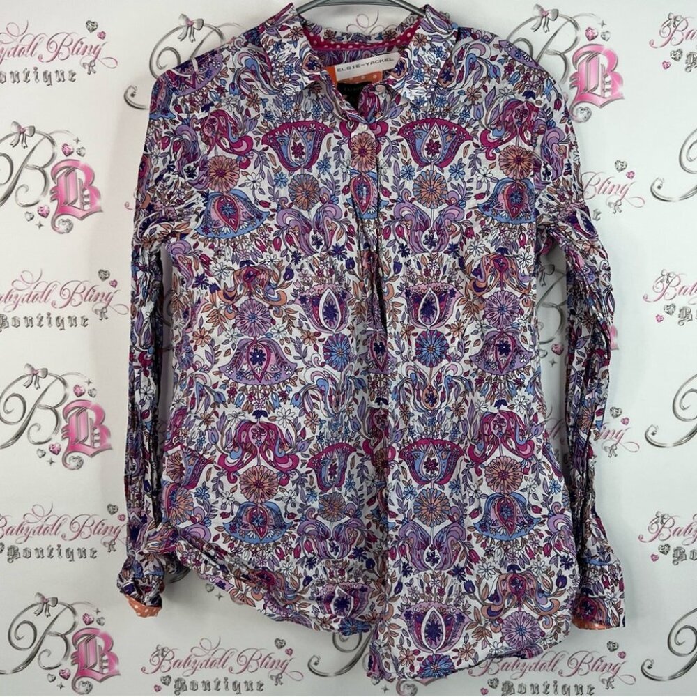 Talbots long sleeve button down floral flowers Multicolor Paisley Blouse